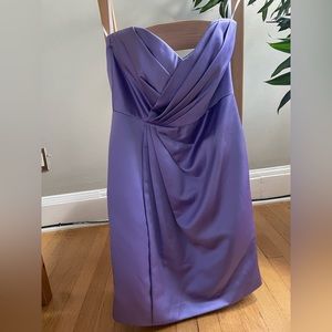 Vintage Lavender short strapless satin dress with pleating